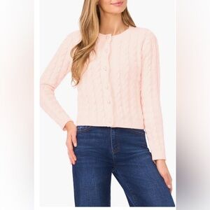 CeCe Cable Stitch Cardigan size M pink with pearl buttons